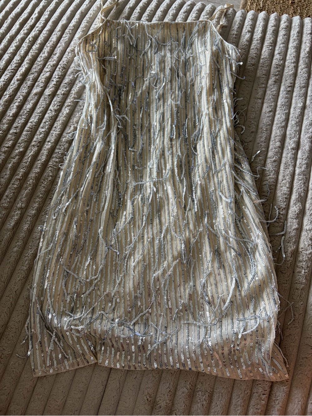 Blue Rain Silver and Cream Fringe Mini Dress